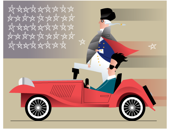 George Washington in car